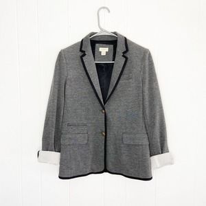 J Crew Schoolboy Blazer Gray with Black Piping Ponte Knit Soft - Women’s Size 2